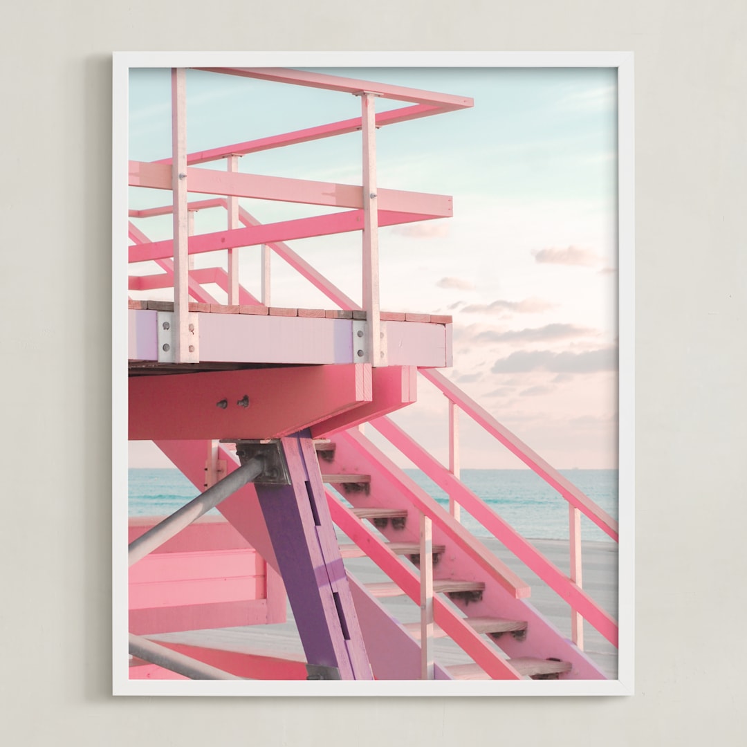"Oceanside View" - Art Print in Cotton Candy by Jennifer Mckinnon Richman - Framed