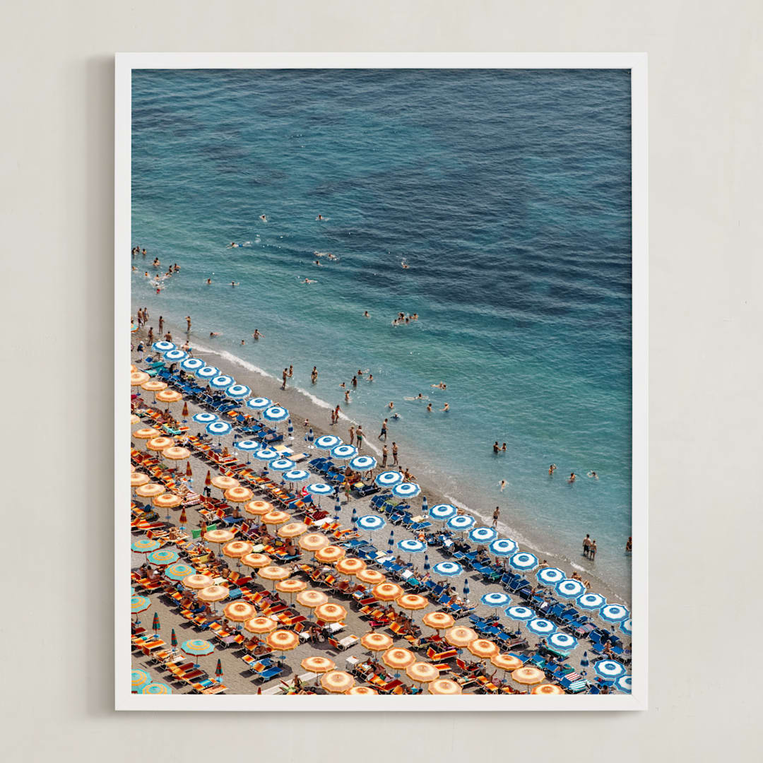 "Positano Beach Aerial" - Art Print in Aqua by braden.studio - Framed