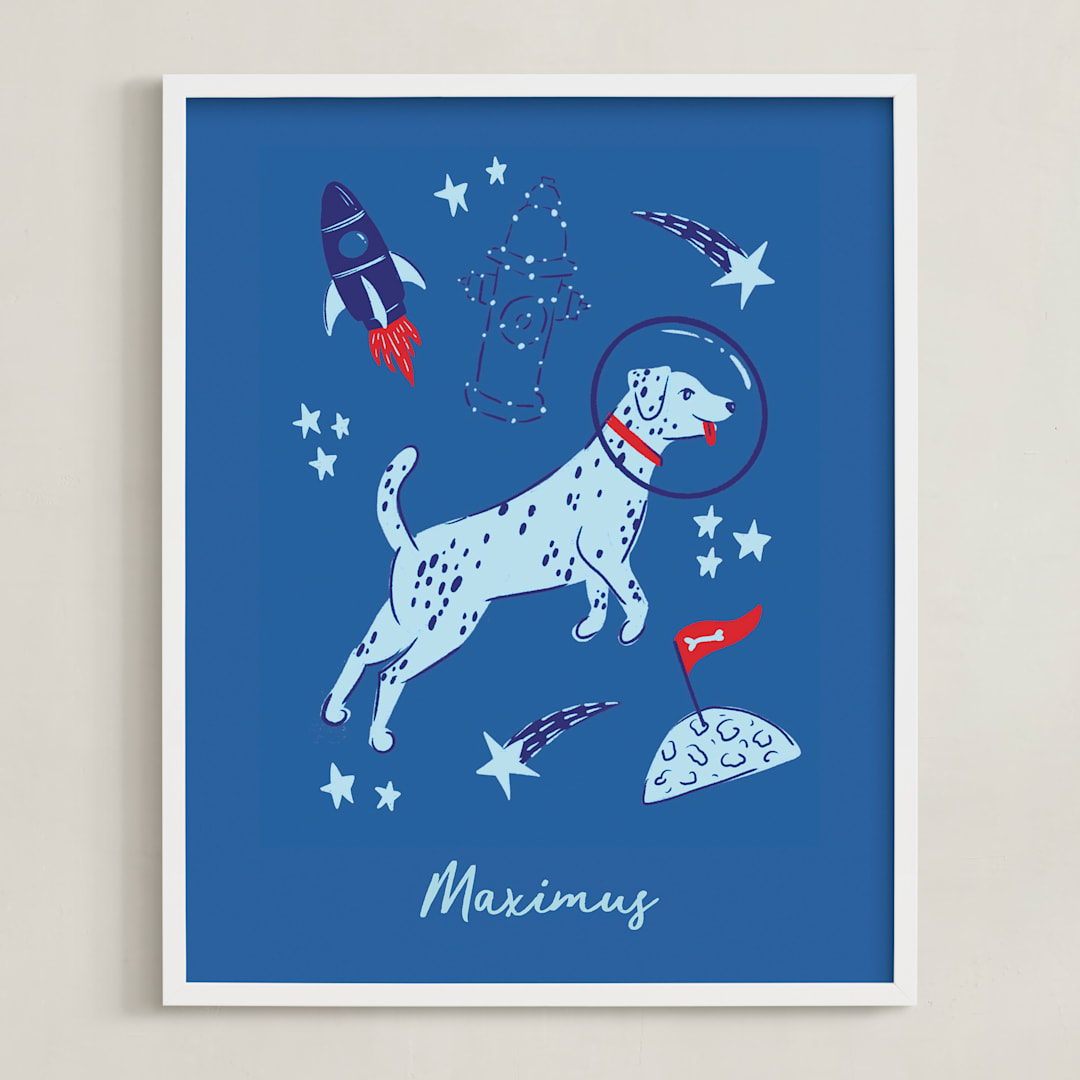 "Space Pup" - Personalized Art Print in Celestial by Kristin Mastoras - Framed