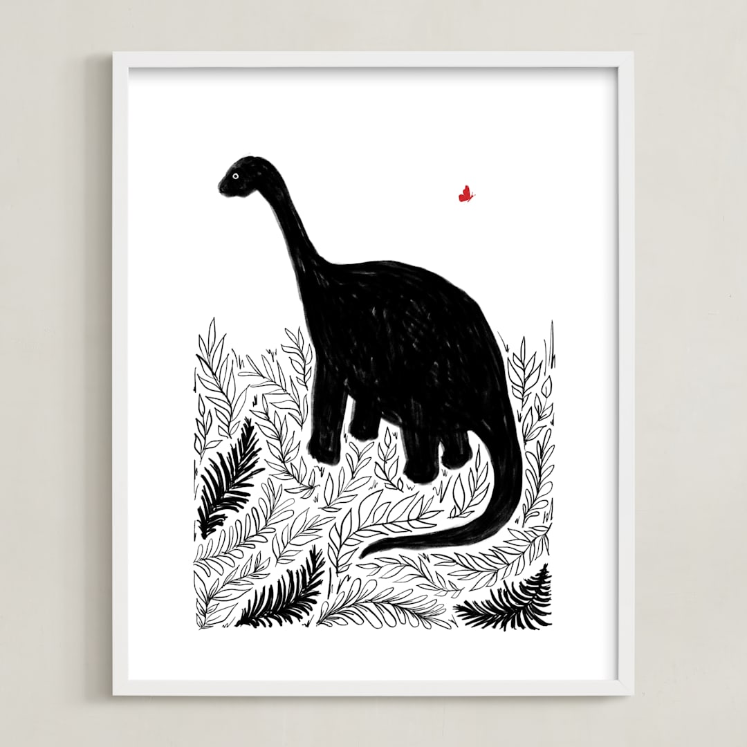 "Dinosaur love" - Art Print in monochrome by Susanne Kasielke - Framed