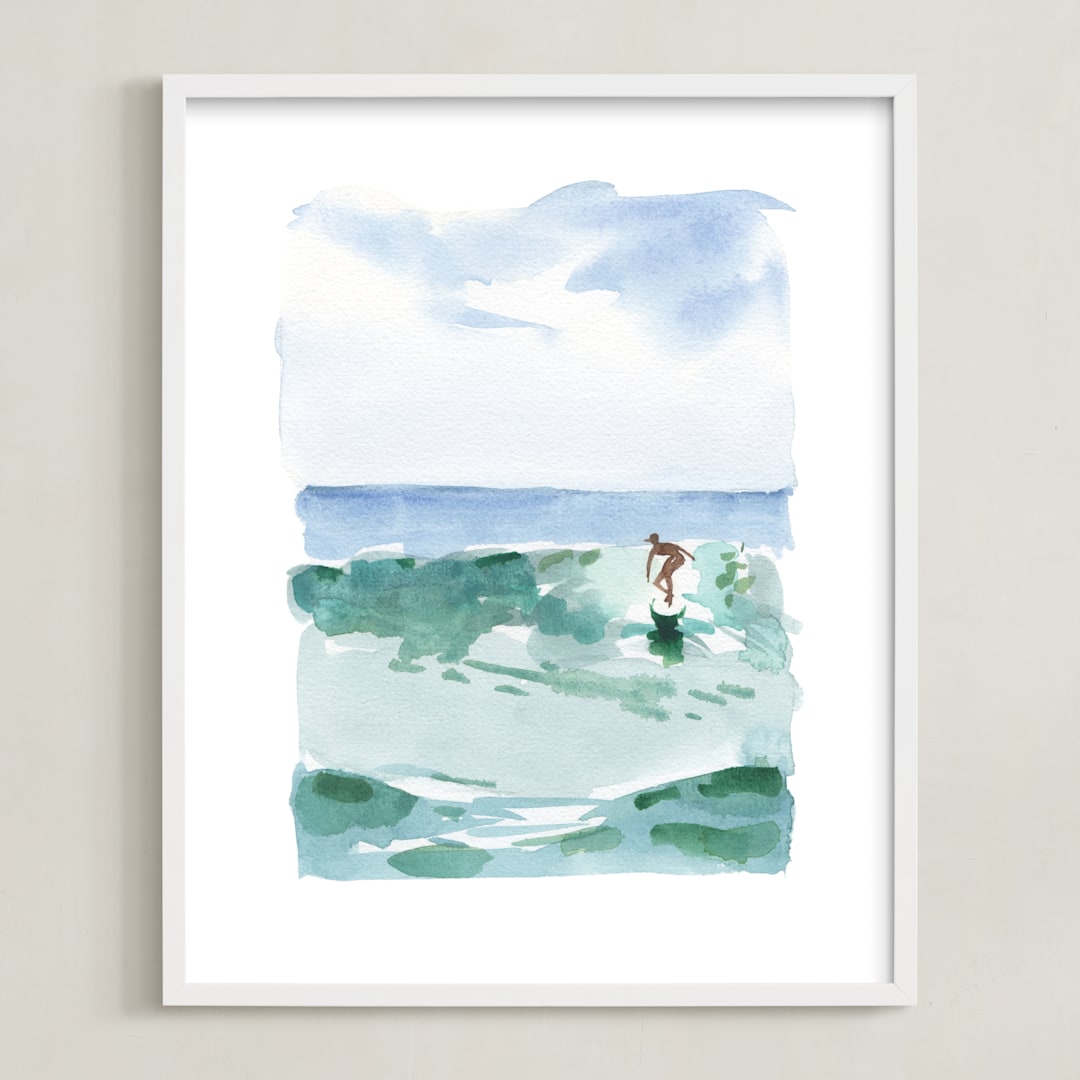 "Hang Five" - Art Print in Pacific Green by Mary Cecelia - Framed