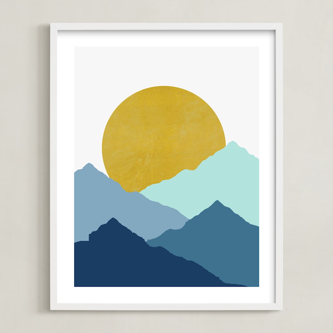"Mountain Love" - Art Print in Midnight Blue by Sudevi Sen - Framed