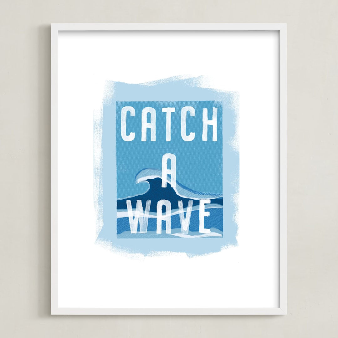 "Cowabunga!" - Art Print in Sky Blue by Kerry Doyle - Framed