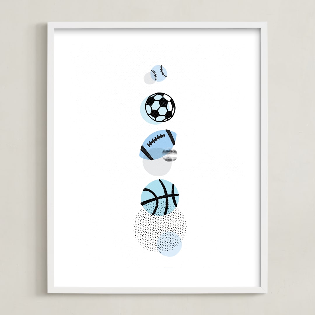 "Pop Art Sports" - Art Print in Periwinkle by Jessie Steury - Framed