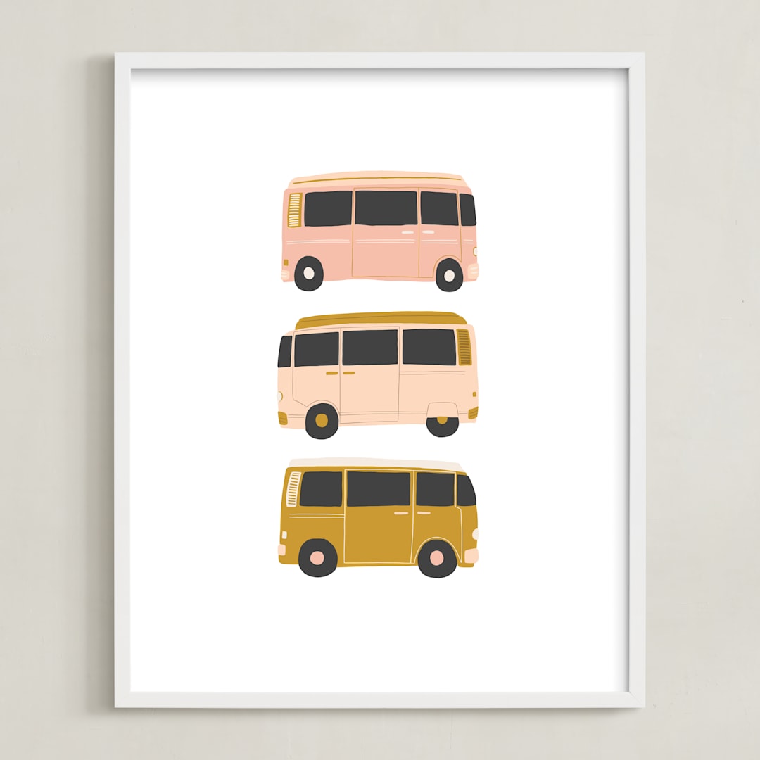 "Vintage Van Crew" - Art Print in Dusty Rose by Alicia Schultz - Framed
