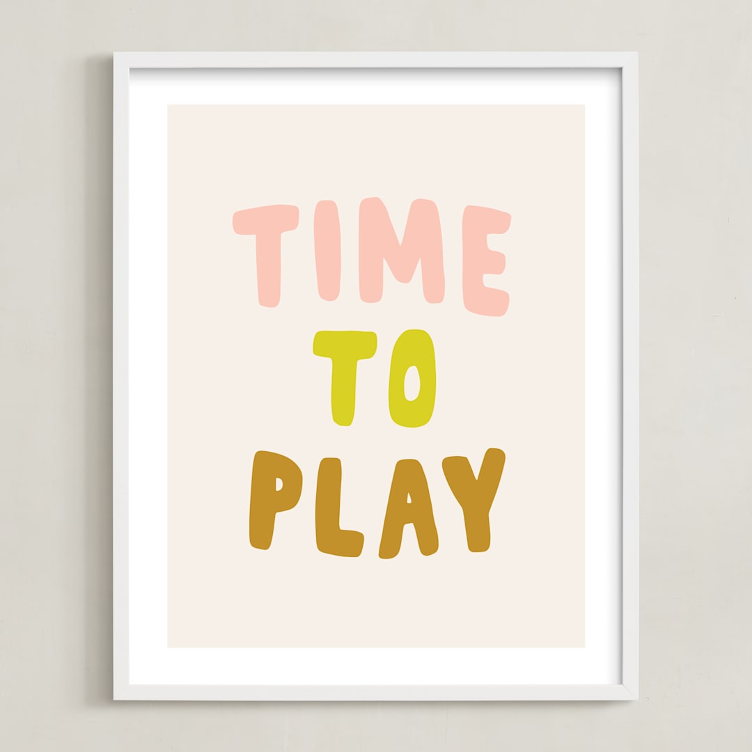 "Time to Play" - Art Print in Peach by Alicia Schultz - Framed