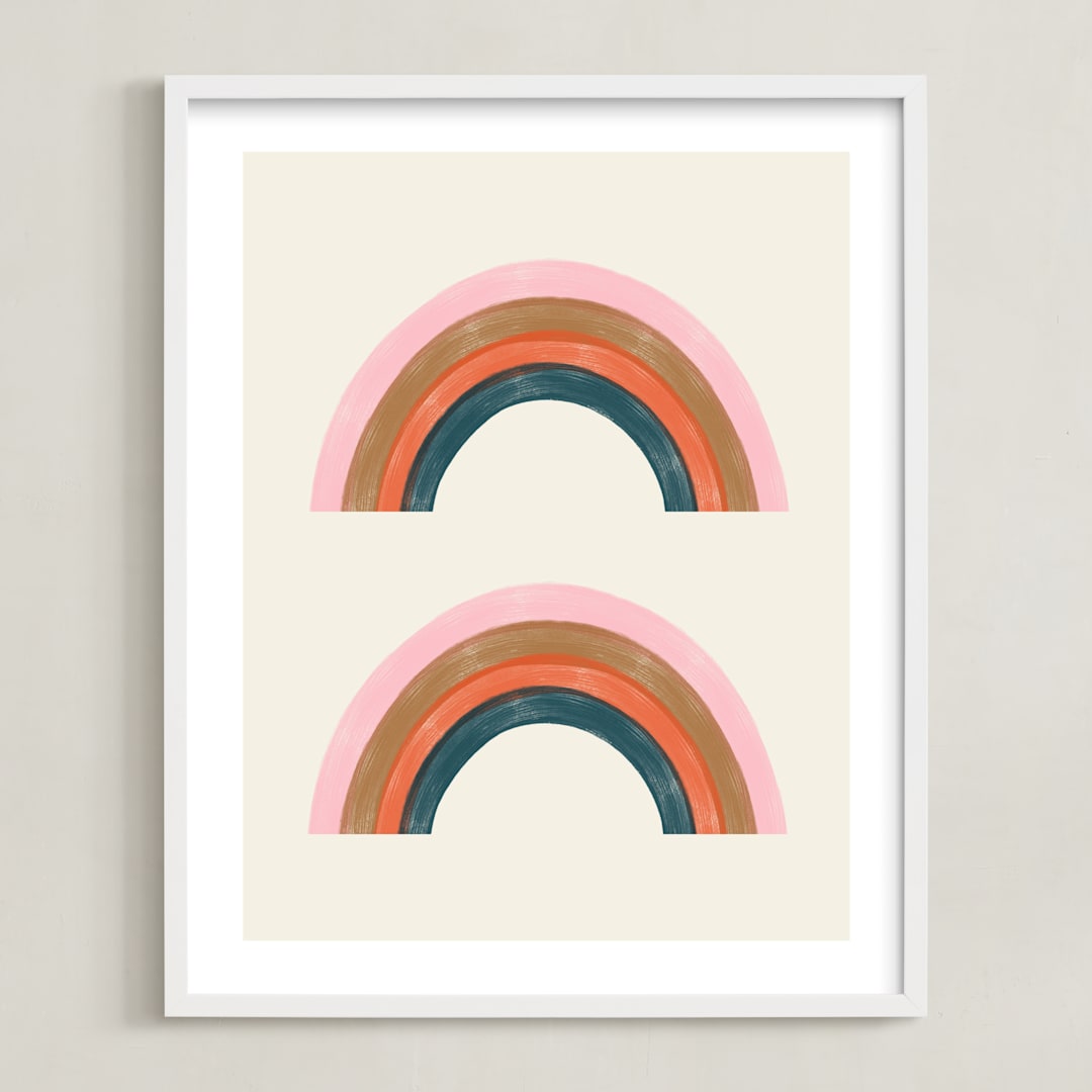 "Double Vintage Rainbow" - Art Print in Delicate Pink by Emanuela Carratoni - Framed