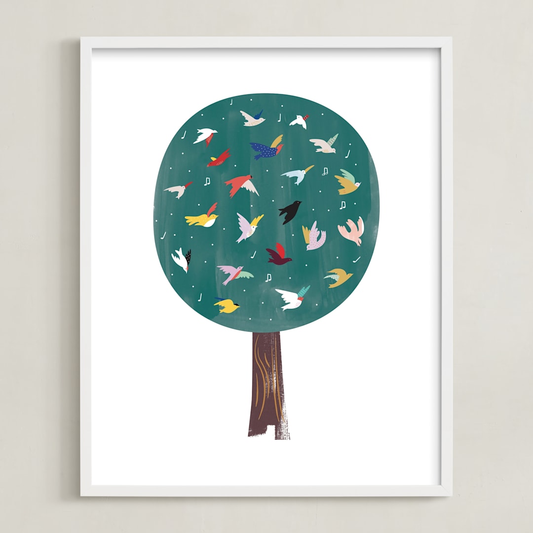 "Lots of Songbirds" - Art Print in antique pine by Eve Schultz - Framed