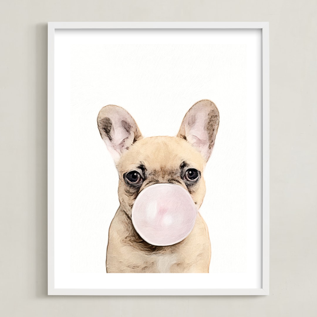 "Bubblegum animals" - Art Print in white by Maja Cunningham - Framed