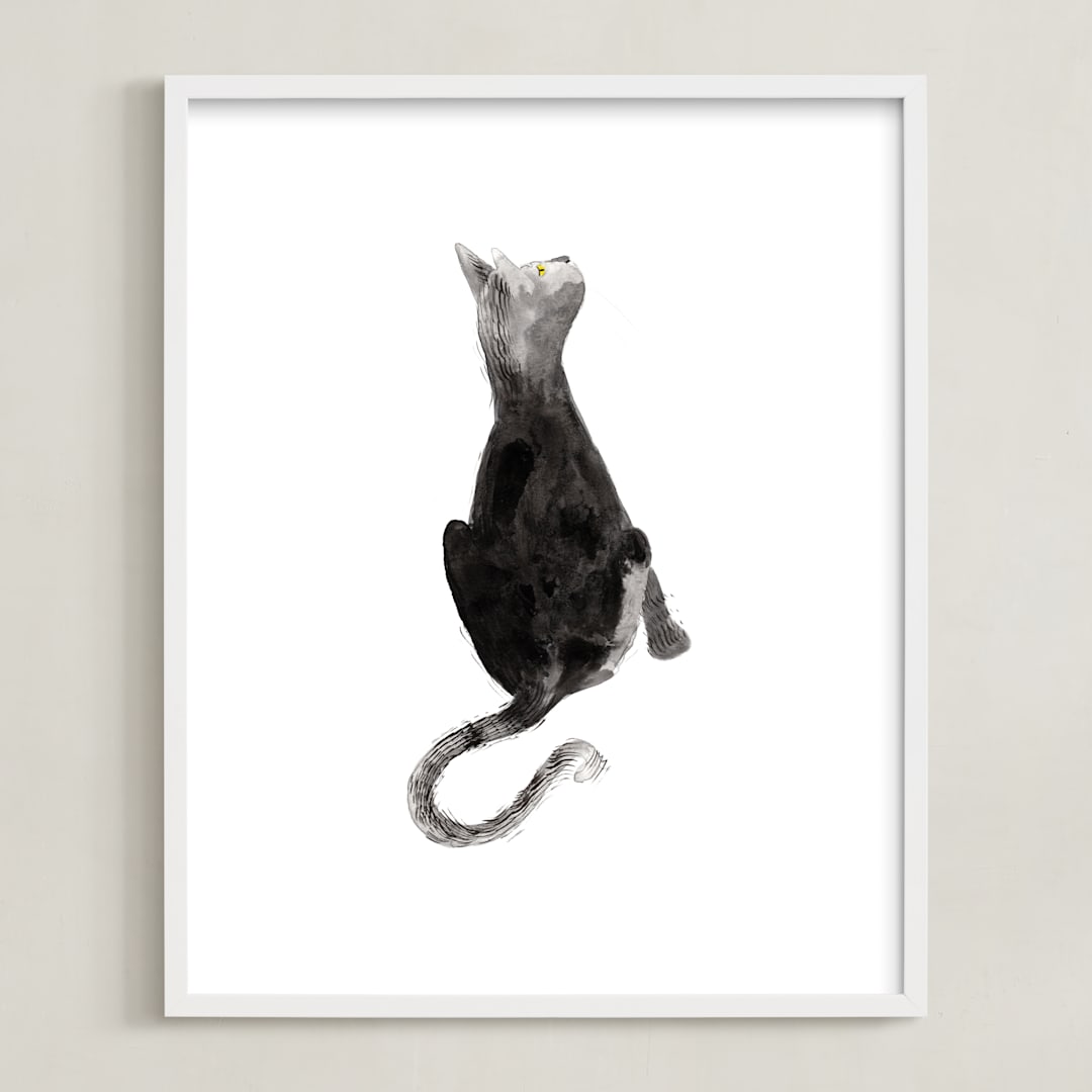 "Sumi Cat" - Art Print in Sumi Ink by Papernoten - Framed