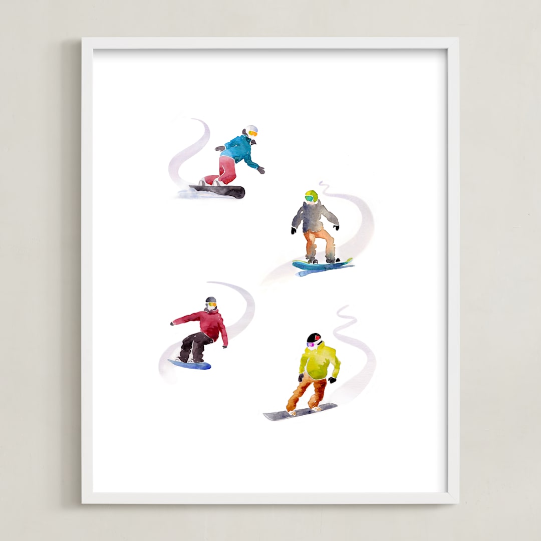 "The Boarders" - Art Print in Fresh Snow by Haley Mistler - Framed