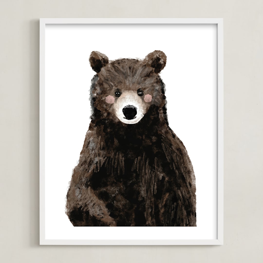 "Baby Animal Bear" - Art Print in Woodland Brown by Cass Loh - Framed