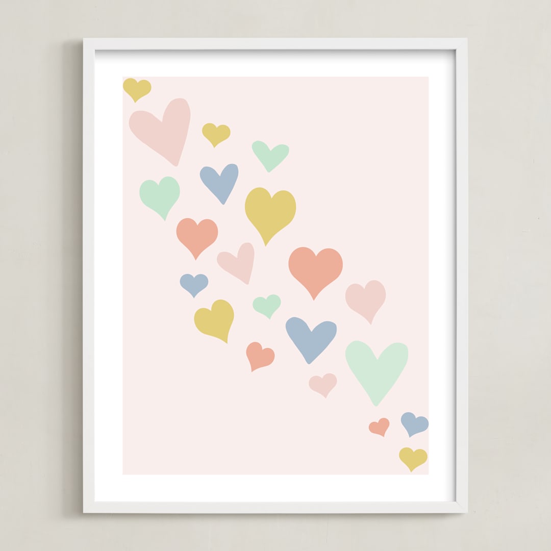 "wave of love" - Art Print in Charming Pink by Kasia Labocki - Framed