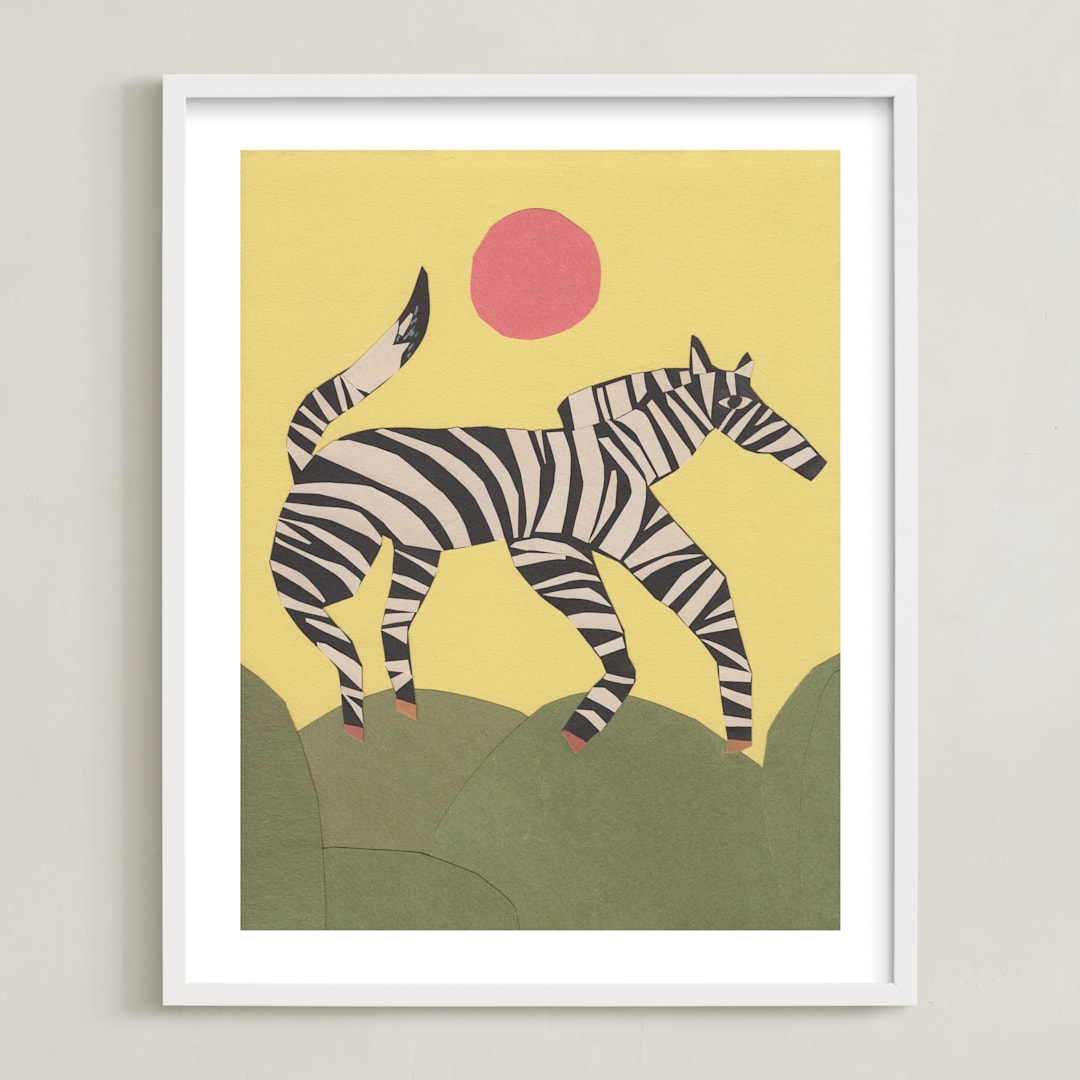"Black and White Horse" - Art Print in soft yellow sunlight by Elliot Stokes - Framed
