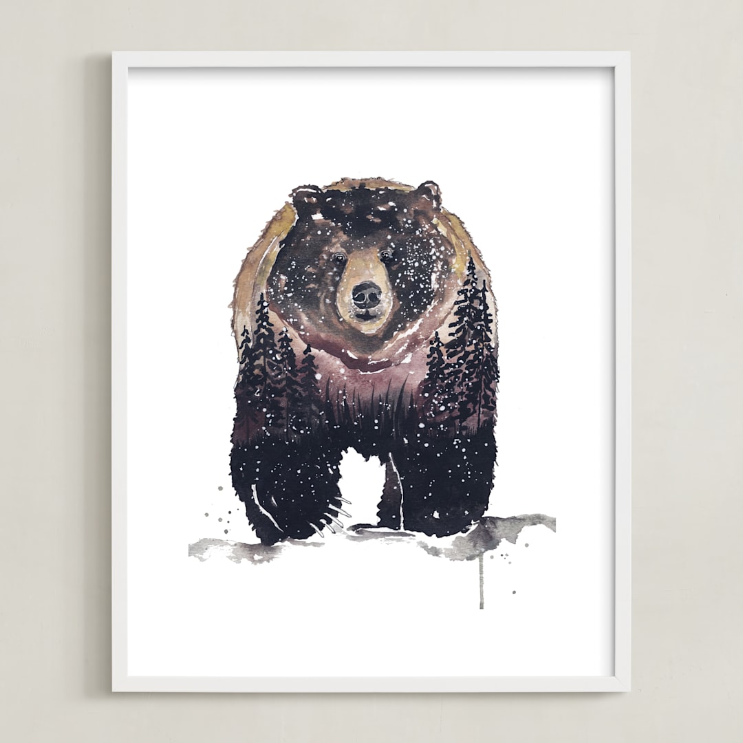 "Nature Bear" - Art Print in Brown by Kelsey McNatt - Framed