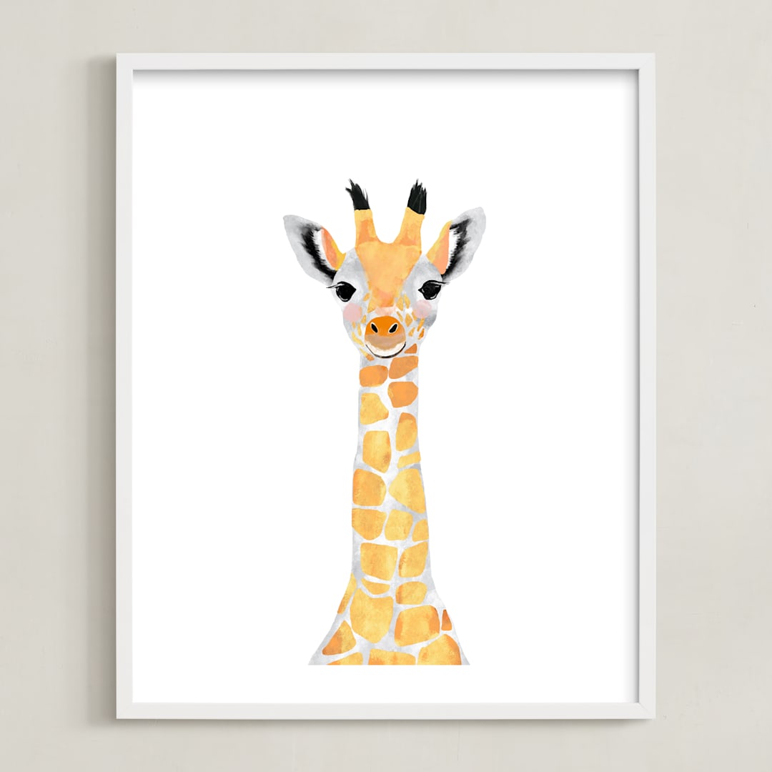 "baby animal.giraffe" - Art Print in merigold by Cass Loh - Framed