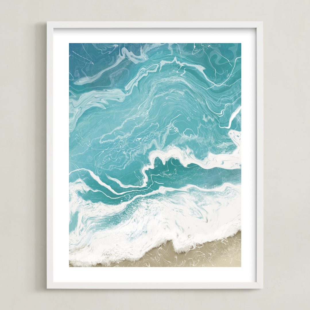 "Incoming Tide" - Art Print in Turquoise by Paula Pecevich - Framed
