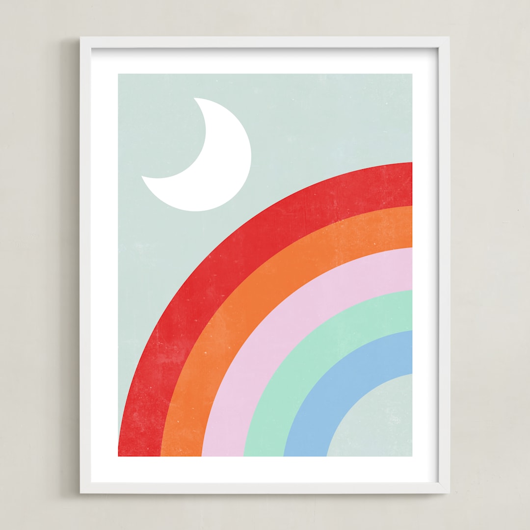 "Double Rainbow with Moon and Sun III" - Art Print in Moonlight by Emanuela Carratoni - Framed