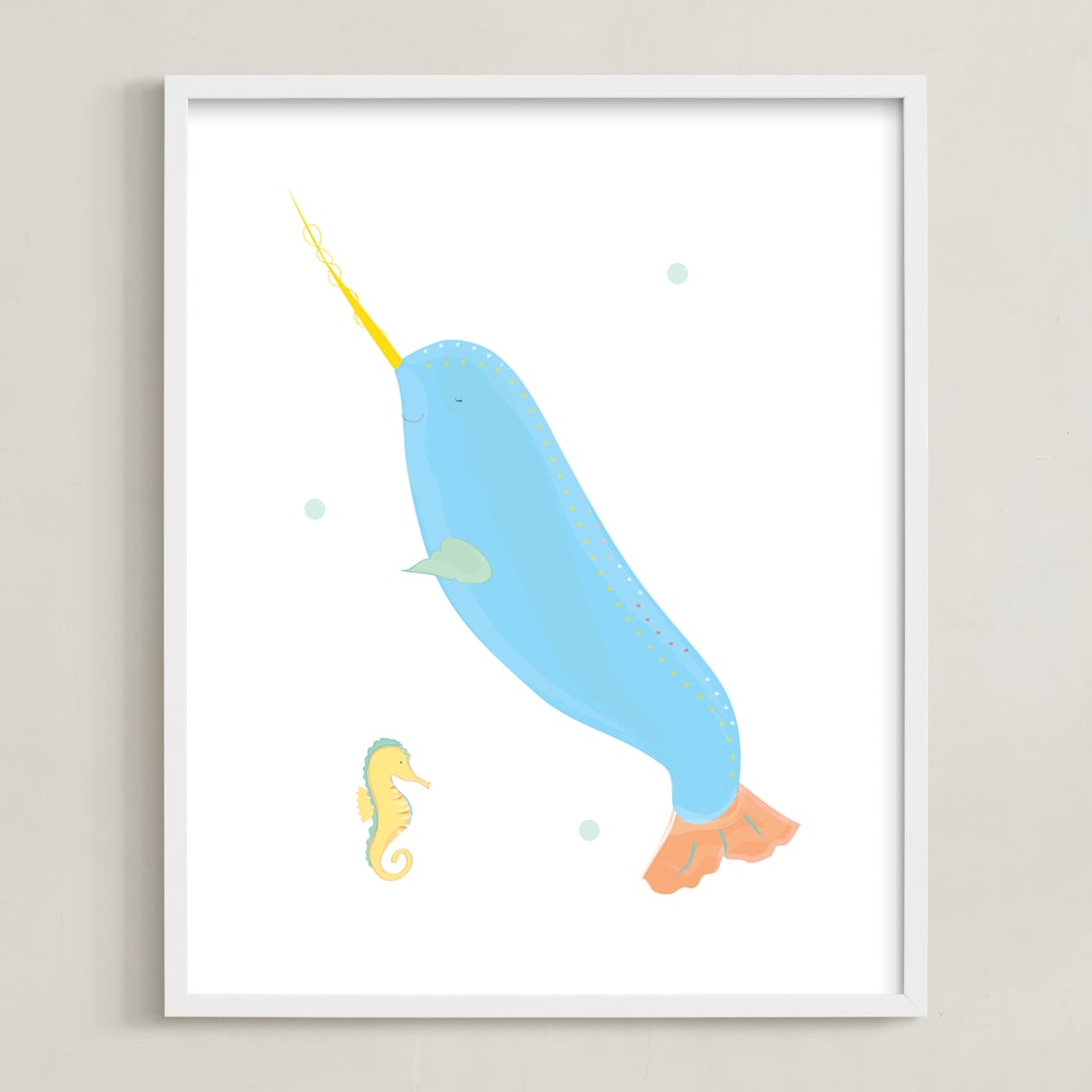 "Narwhal Art" - Art Print in Multi Colored by Rebecca Marchese - Framed