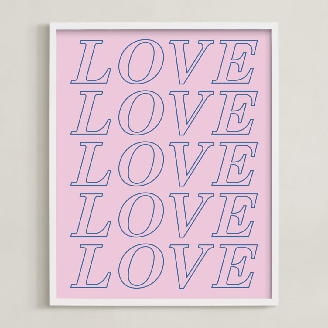 "Love Love Love Art" - Art Print in Cobalt by Amber Barkley - Framed