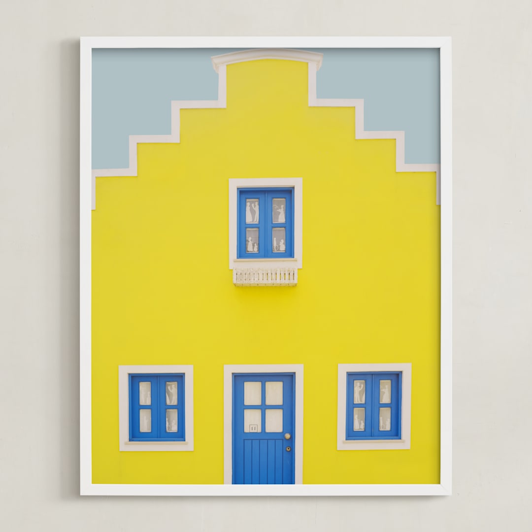 "Yellow house" - Art Print in lemon yellow by Lena Erysheva - Framed