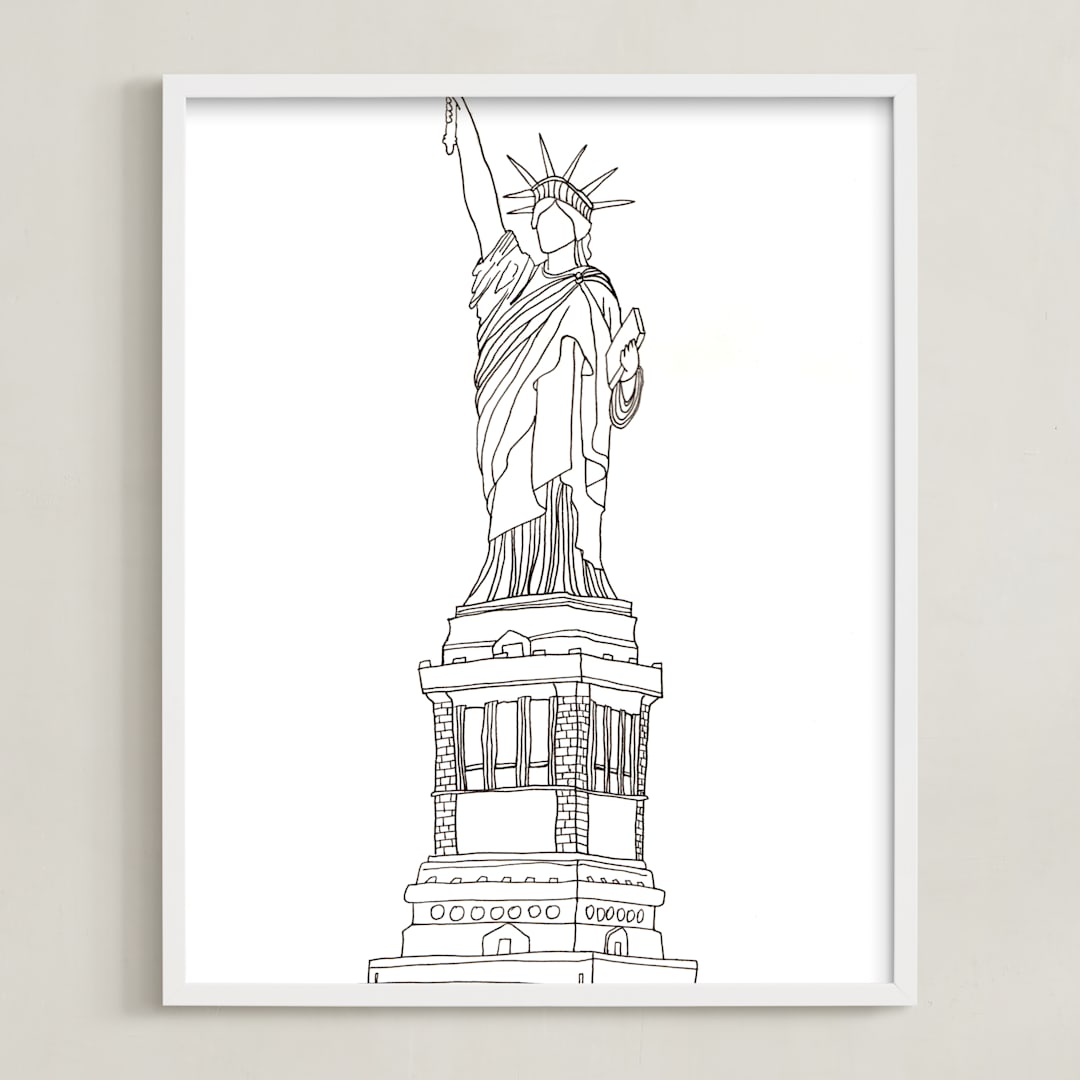 "Lady of Liberty in Pen" - Art Print in Black and White by Sharon Rowan - Framed
