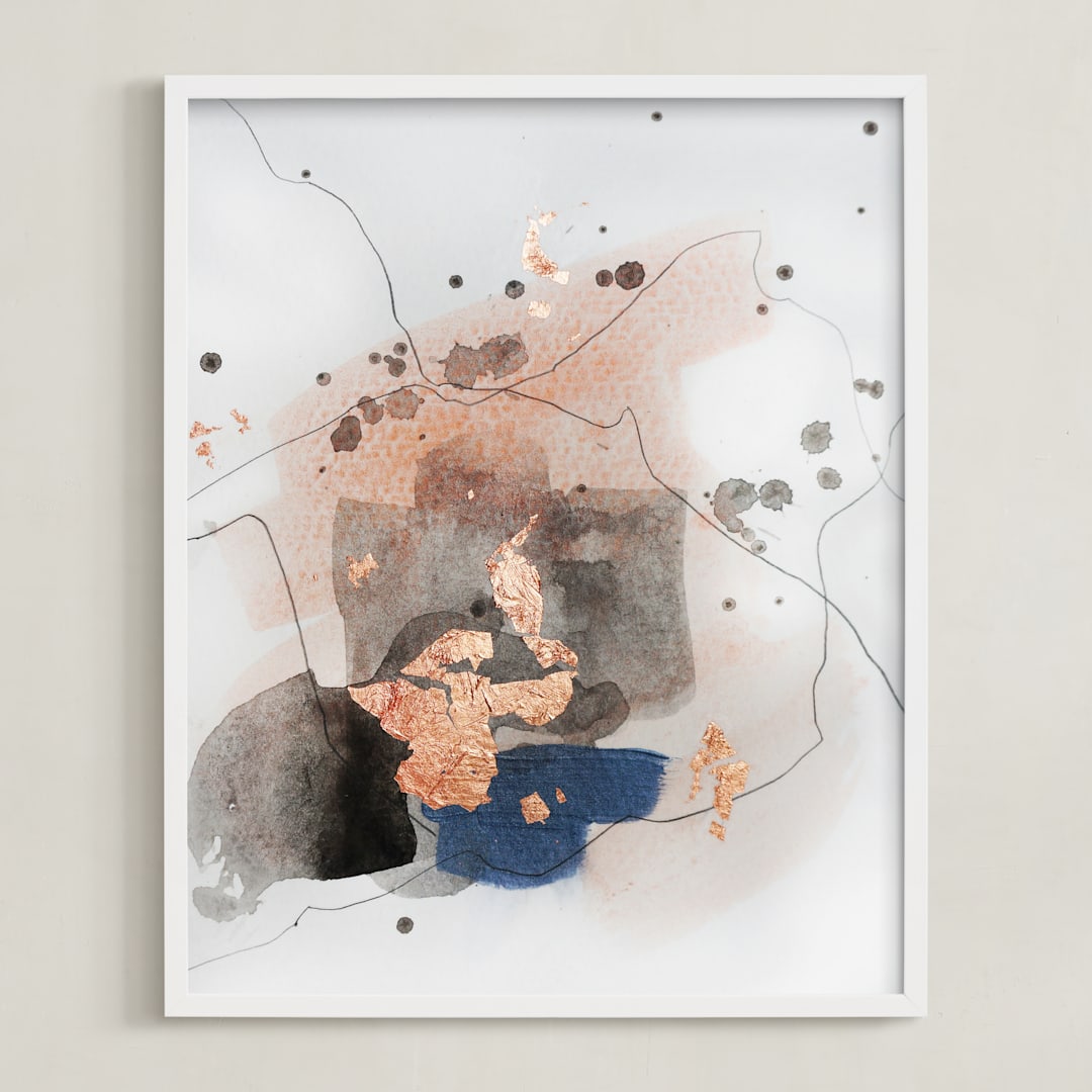 "Divide #5" - Art Print in glacial blue by Christine Olmstead - Framed