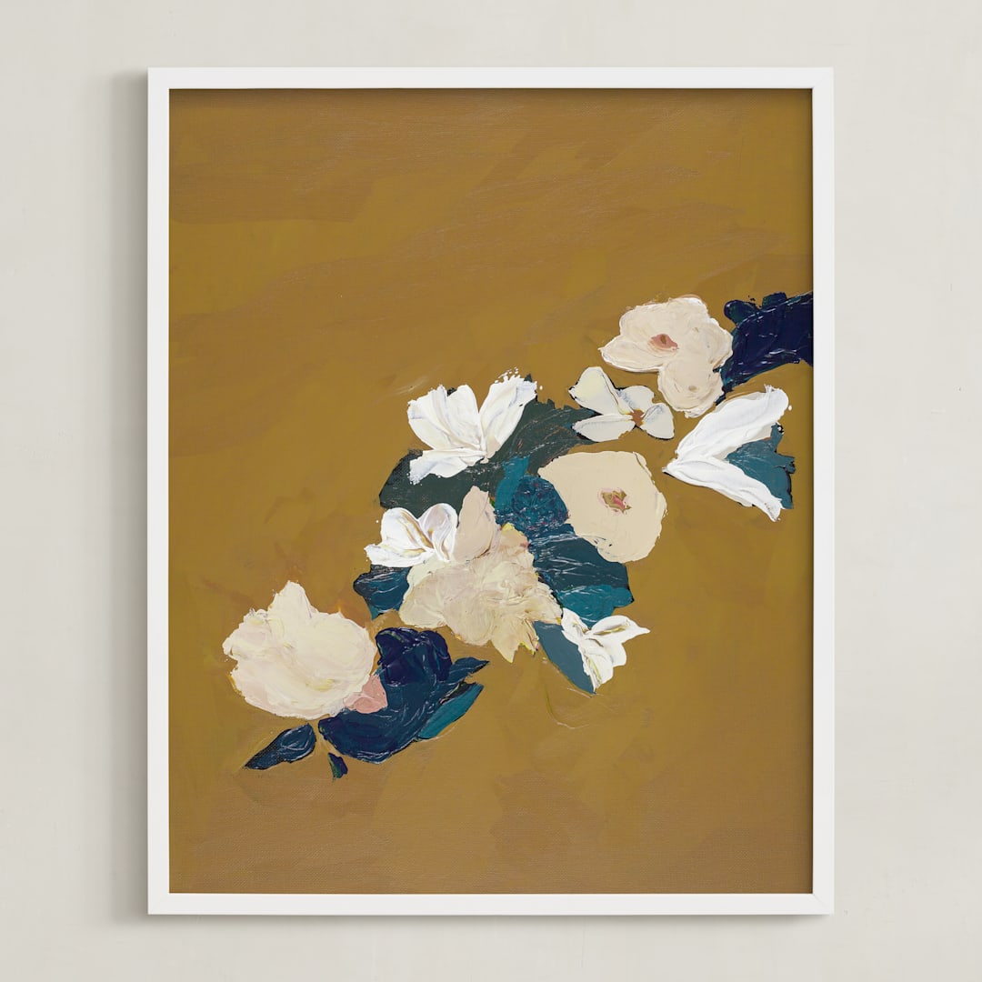 "Mustard Abstract Botanical" - Art Print in Mustard Yellow by Caryn Owen - Framed