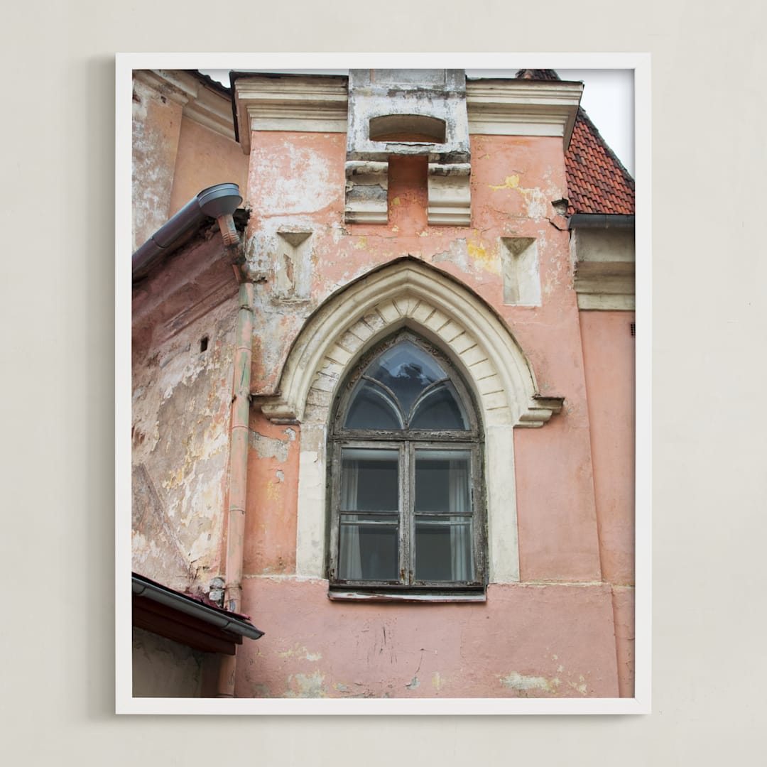 "A Window in Tallinn" - Art Print in Peachy Pink by Laura Mock - Framed