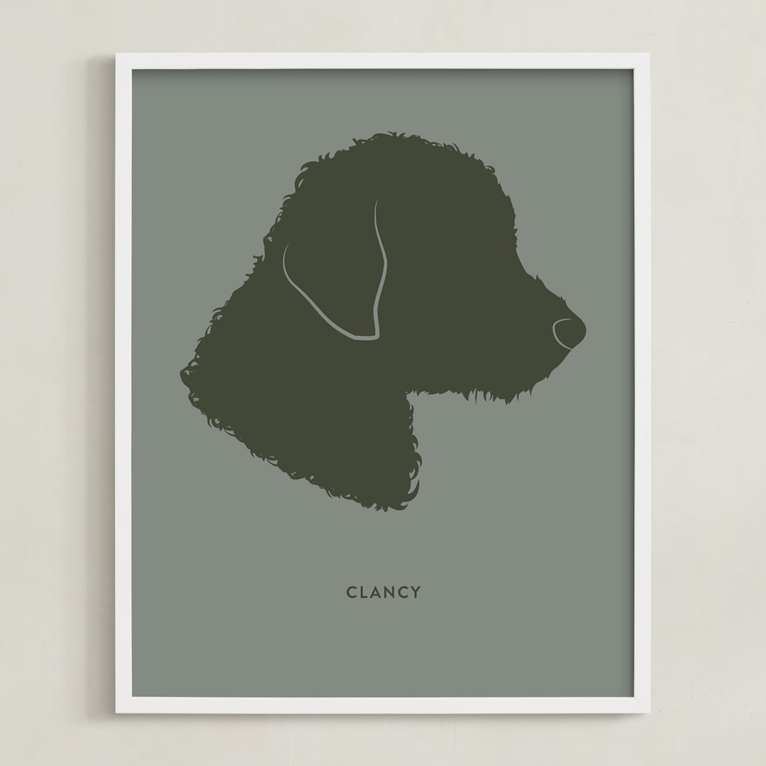 "Tonal Pet Silhouette: Custom Print with Text" - Custom Print in Olive Shadow by Minted - Framed