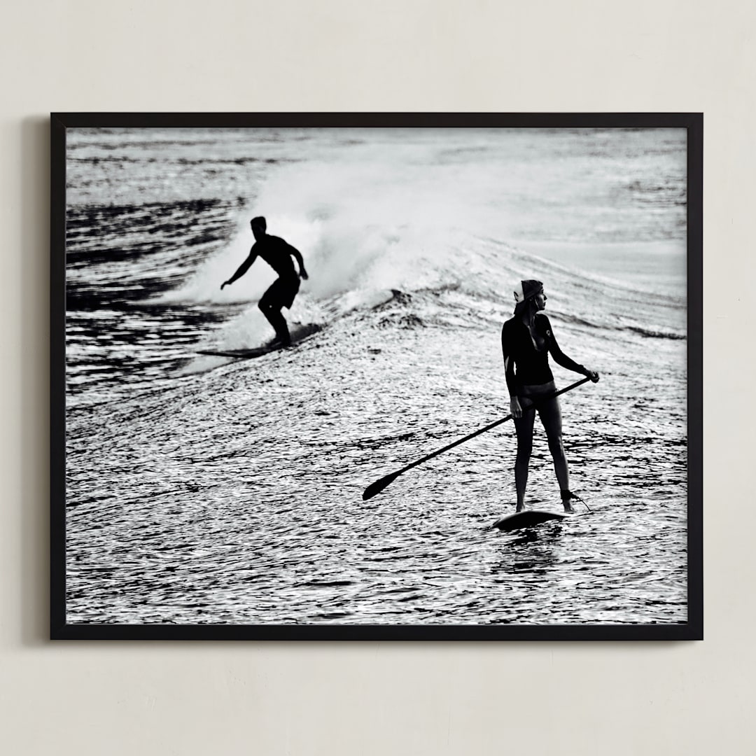 "Surfing Two 1" - Art Print in Black white green by Sea and Sky - Framed