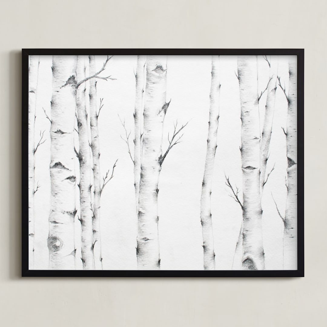 "Birch Story" - Art Print in Birch Grey by jinseikou - Framed
