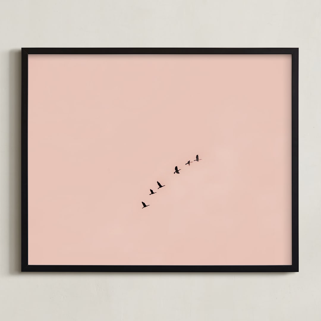 "Birds in Flight" - Art Print in Blush by Kaitie Bryant - Framed