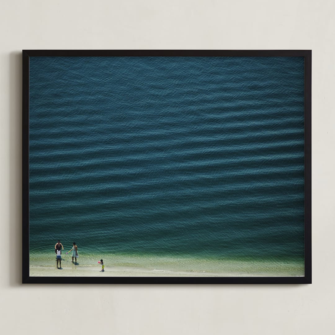 "X Four People On The Beach" - Art Print in Sea Green by Andy Mars - Framed