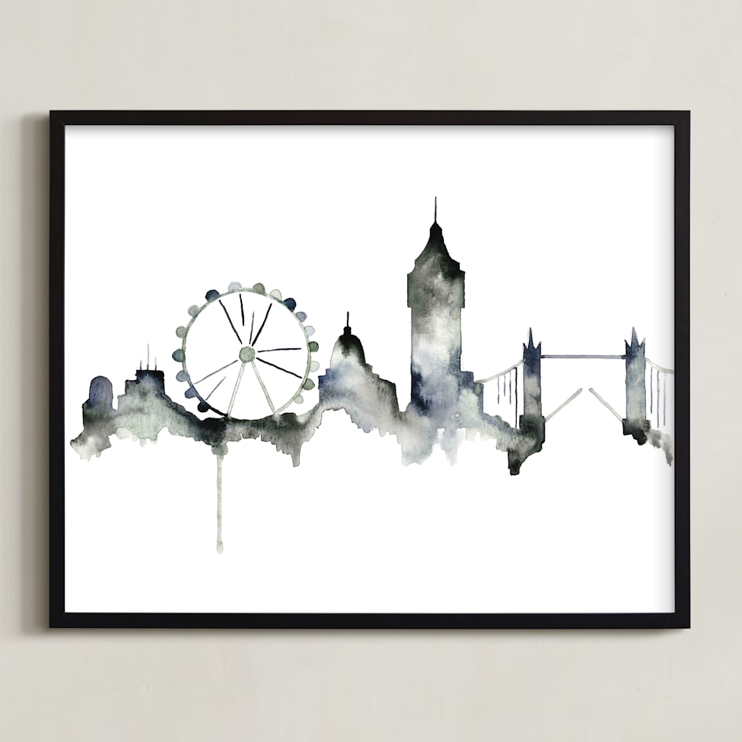 "London Skyline" - Art Print in Shades of Grey by Kelsey McNatt - Framed