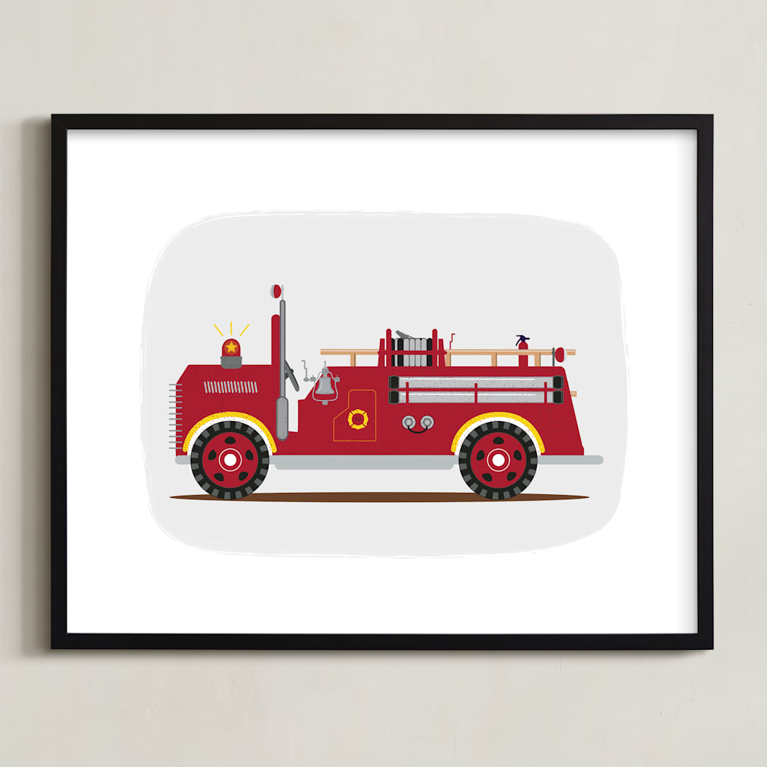 "Red Fire Truck #2" - Art Print in Vintage Engine red by Rebecca Marchese - Framed