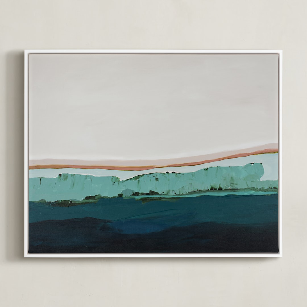 "Coastal Bluff" - Art Print in turquoise blue by Caryn Owen - Framed Canvas