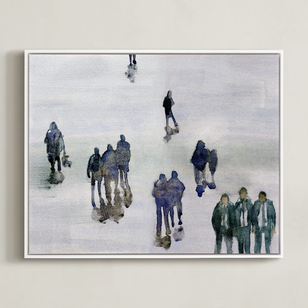 "In the crowd" - Art Print in blue petrol by Lulaloo - Framed Canvas