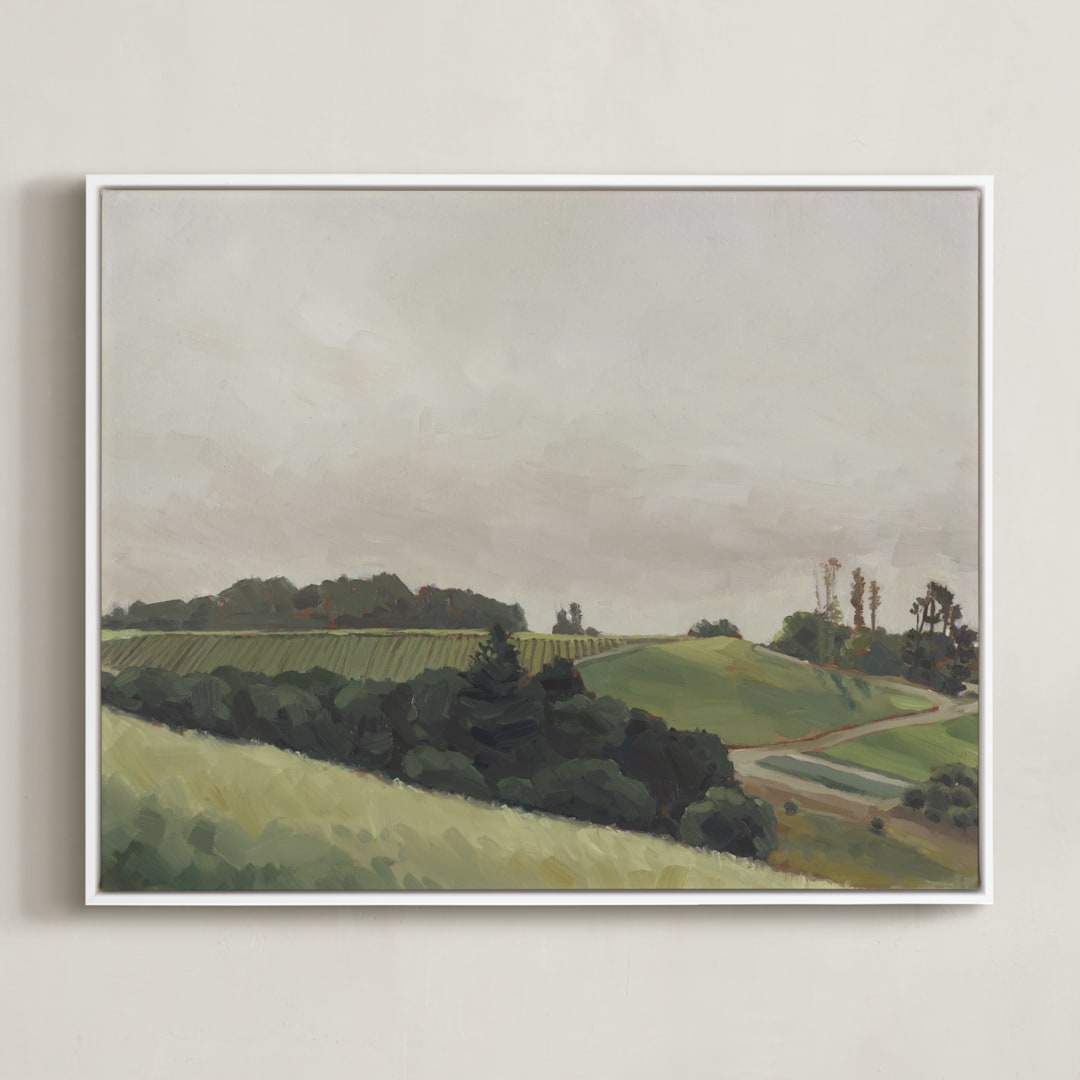 "Peaceful Vines" - Art Print in warm sky by Amanda Phelps - Framed Canvas