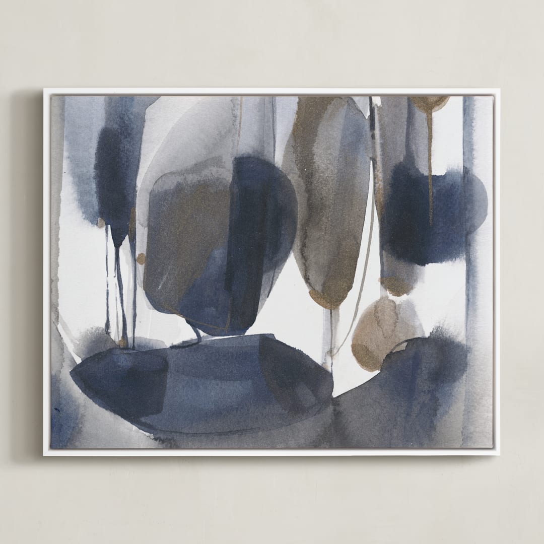 "Curve Appeal" - Art Print in bronze & blue by Michelle Lee - Framed Canvas