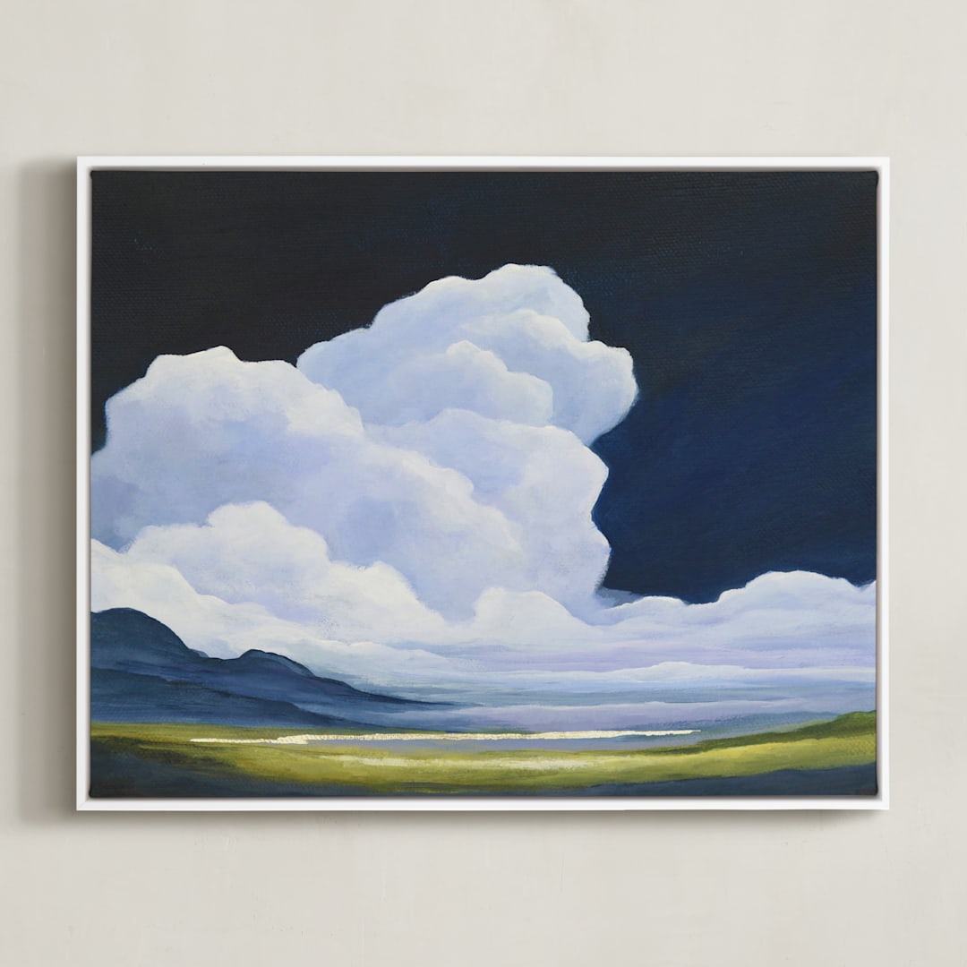 "Porcelain Sky" - Art Print in classic blue by Mya Bessette - Framed Canvas