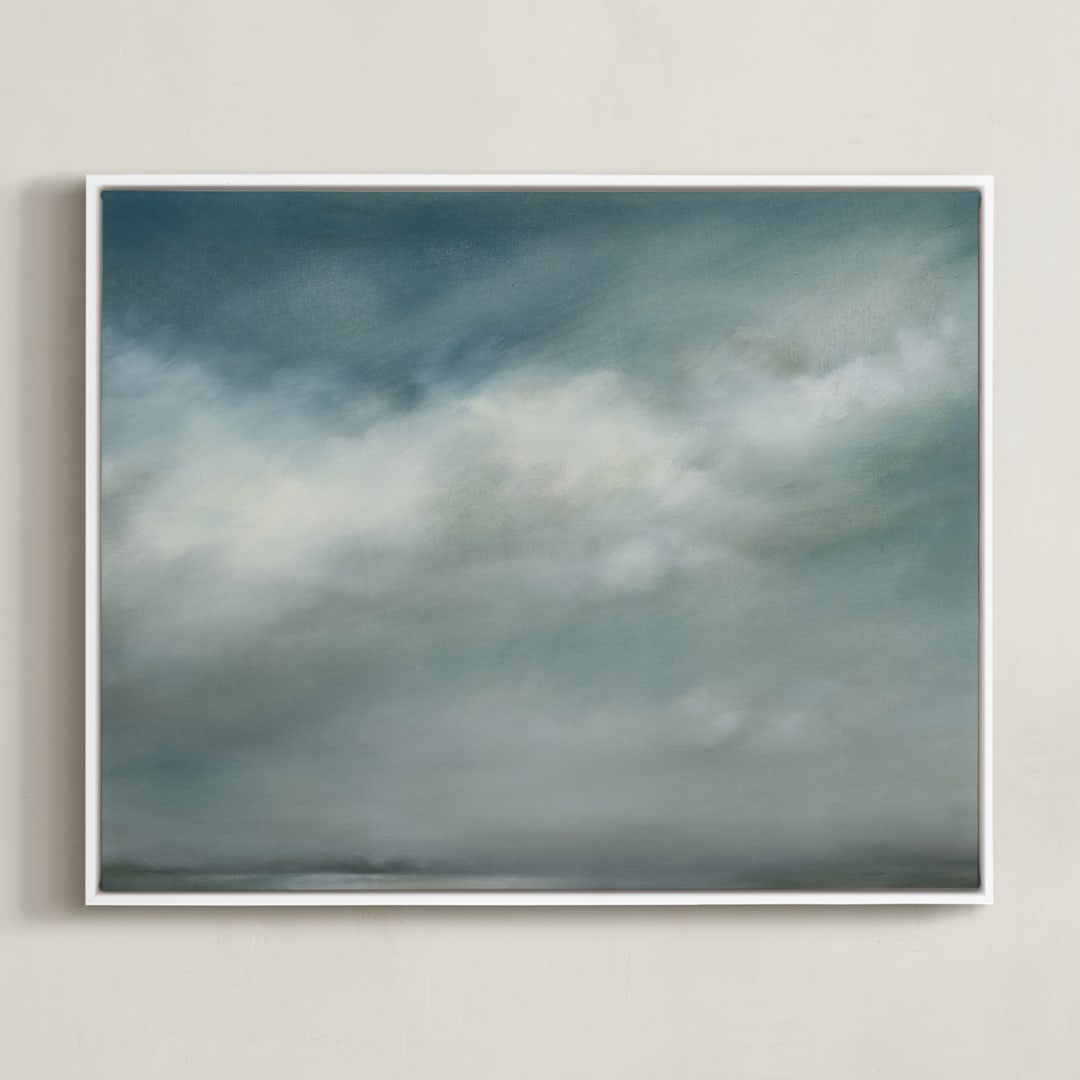 "Whisper in the Snow" - Art Print in teal green by Kelly Money - Framed Canvas