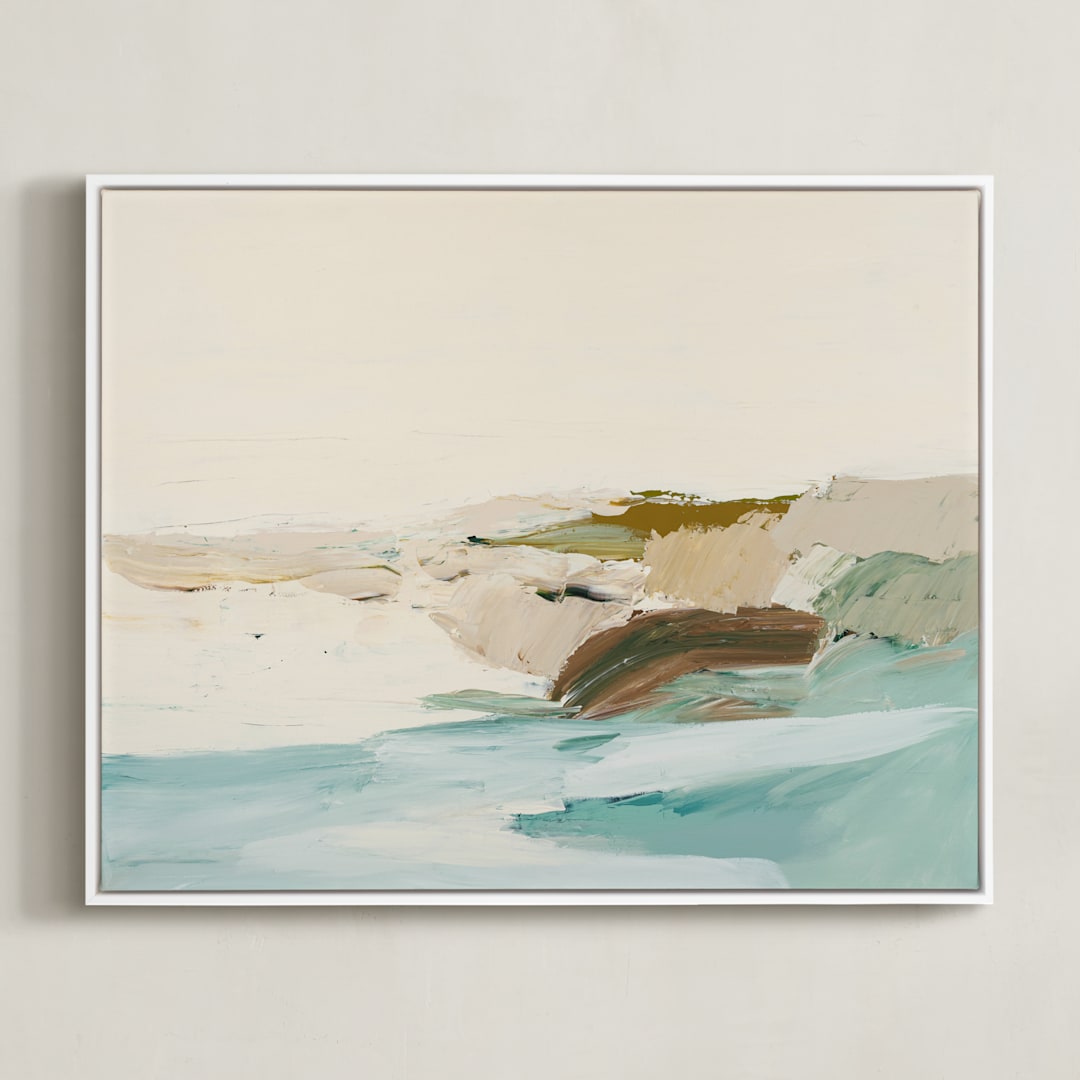"Tidepools" - Art Print in Creamy Yellow Beige by Caryn Owen - Framed Canvas