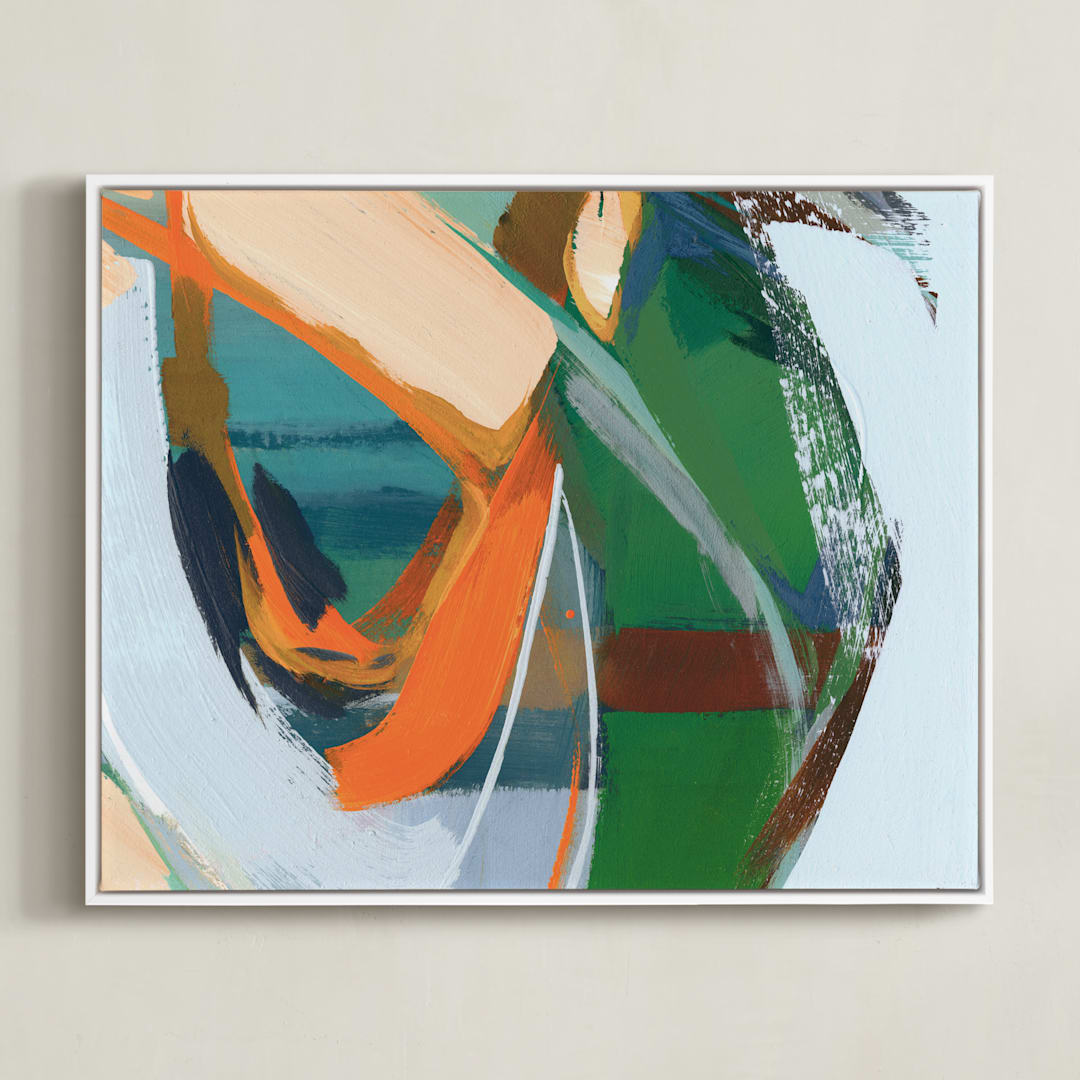 "Splash in the Woods" - Art Print in Flame Orange by Khara Ledonne - Framed Canvas