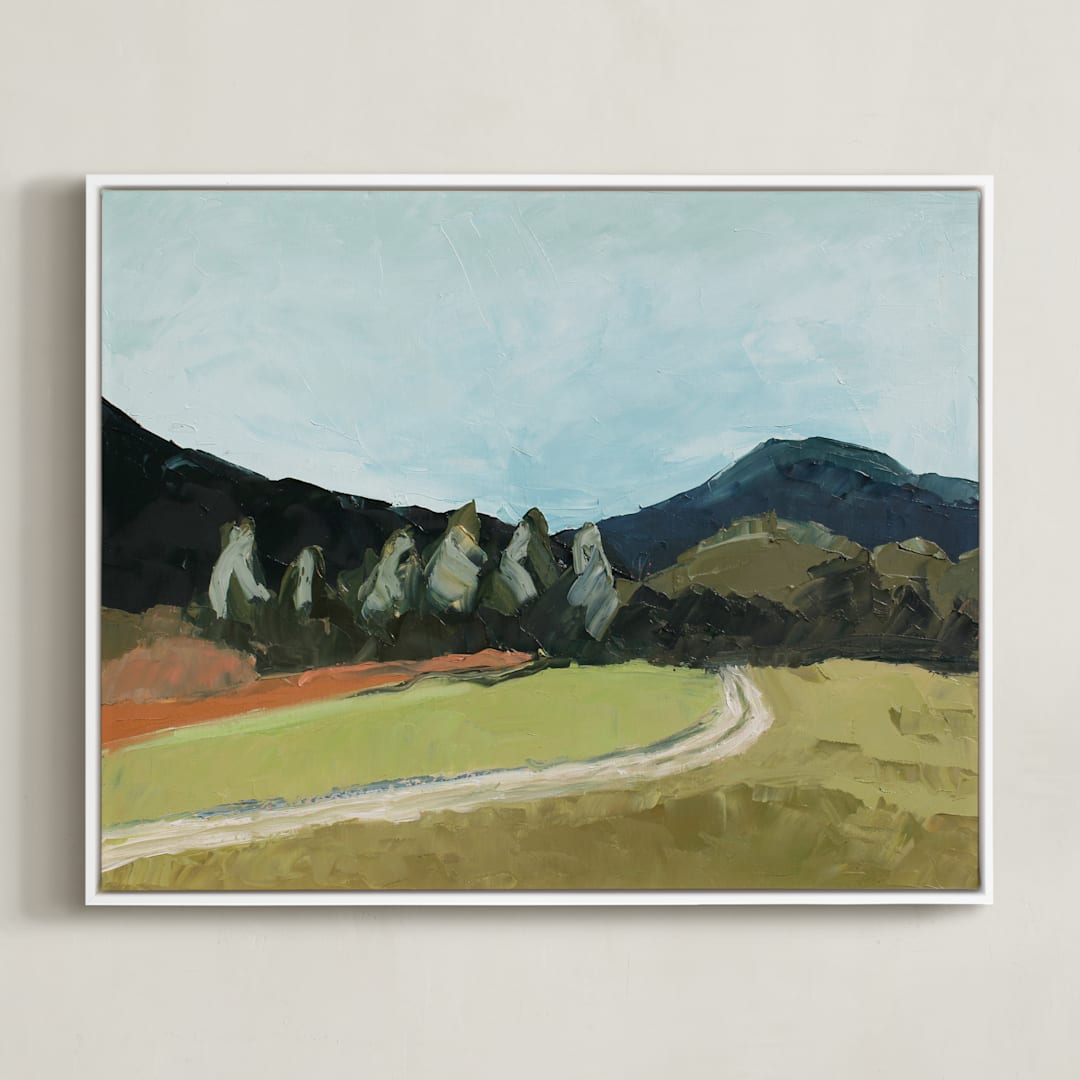 "Blue Hills" - Art Print in Blue with Varied Greens by Owen Design Studio - Framed Canvas