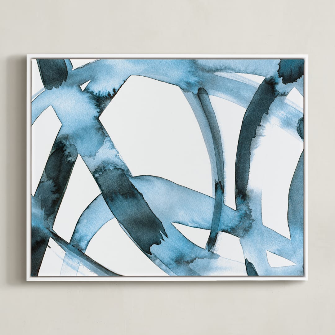 "Stay Connected I" - Art Print in Indigo Blue by Mary Gaspar - Framed Canvas