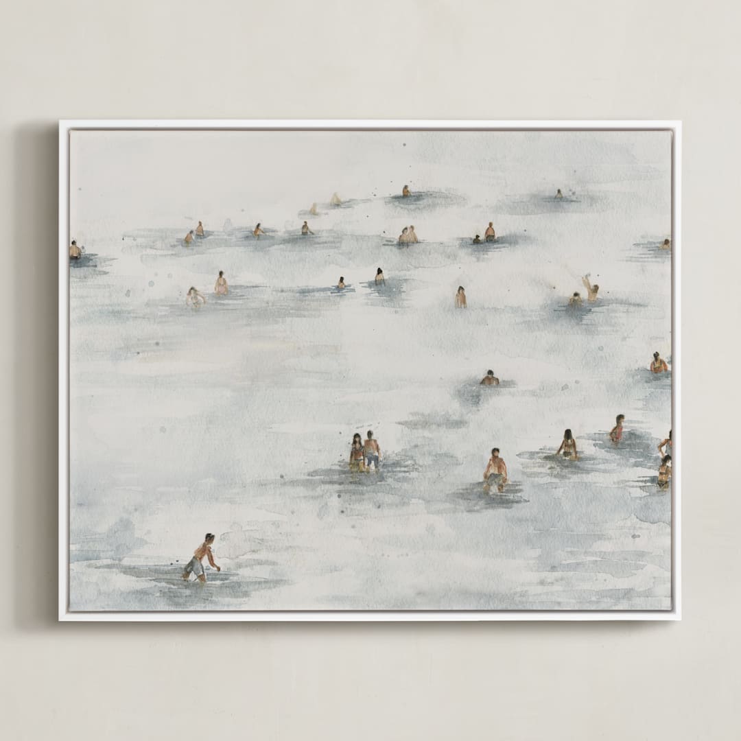 "on the beach" - Art Print in Beige Blue by Lulaloo - Framed Canvas