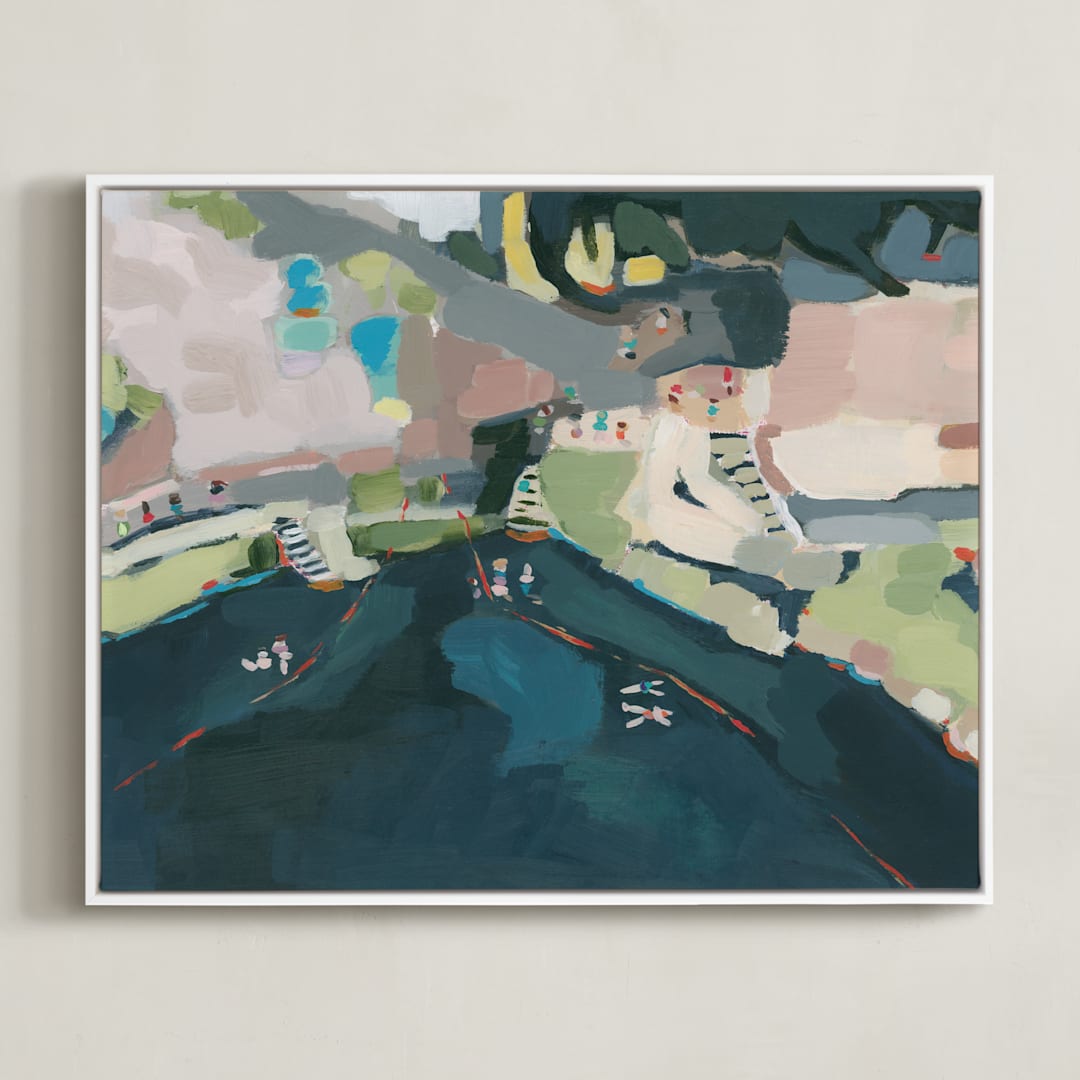 "Cenote" - Art Print in Mayan Blue by Rachel Mercier - Framed Canvas