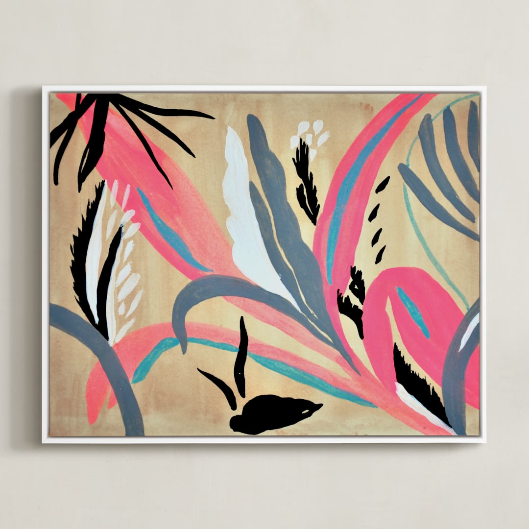 "Pink foliage" - Art Print in bright pink by FERNANDA MARTINEZ - Framed Canvas