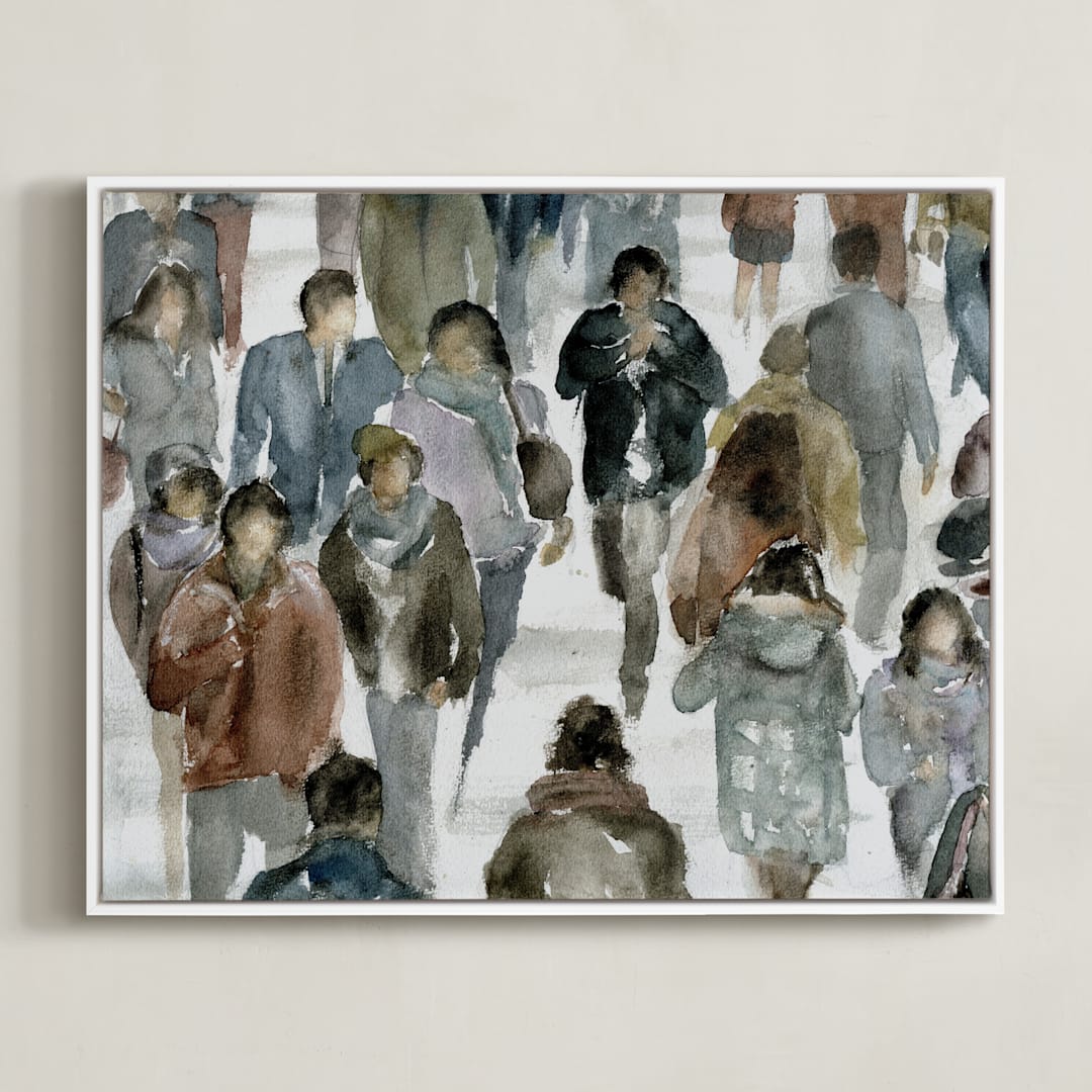 "Faces 2" - Art Print in maritime blue by Lulaloo - Framed Canvas